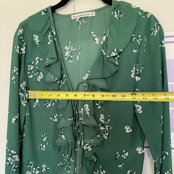 Abercrombie & Fitch Floral Green Tie Front Ruffle Blouse Size XS - Picture 4 of 5